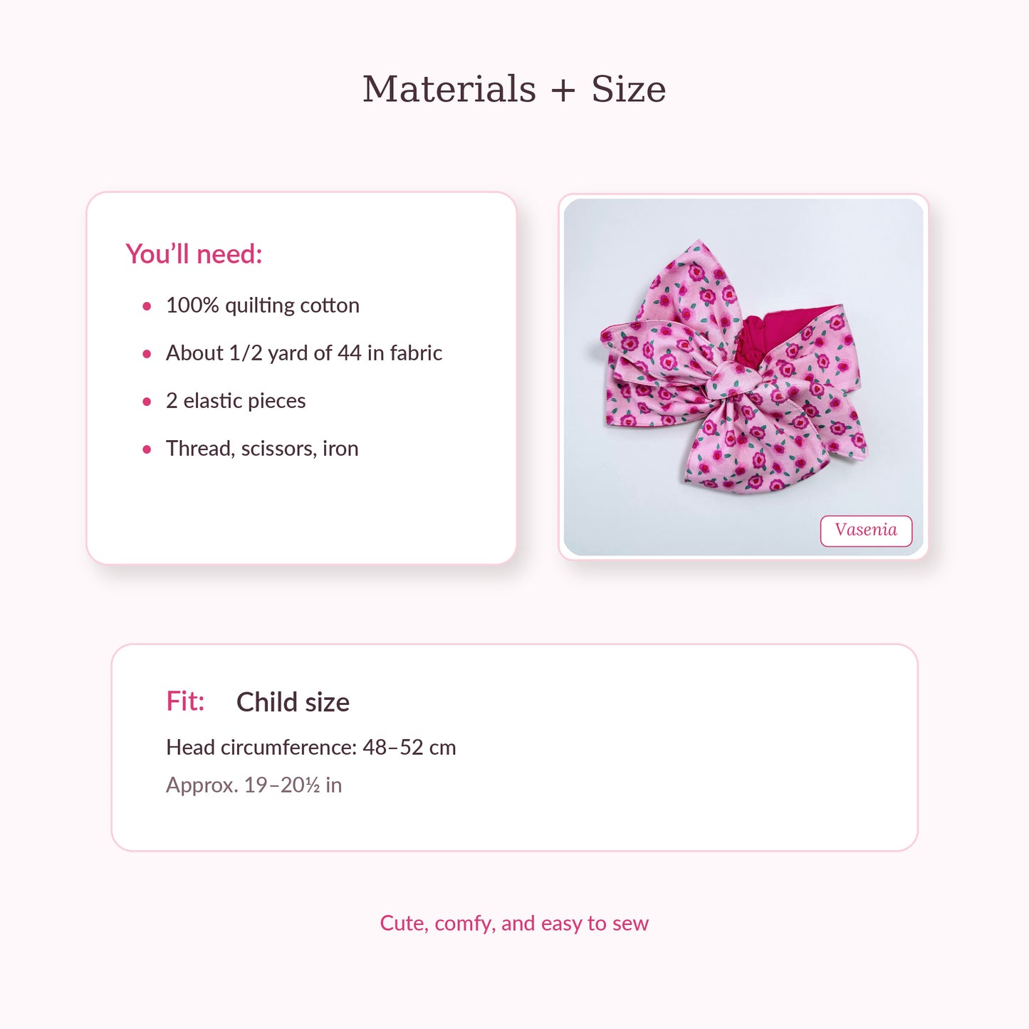 Twist Knot Headband Sewing Pattern PDF. Child Size Bow Headband Tutorial
