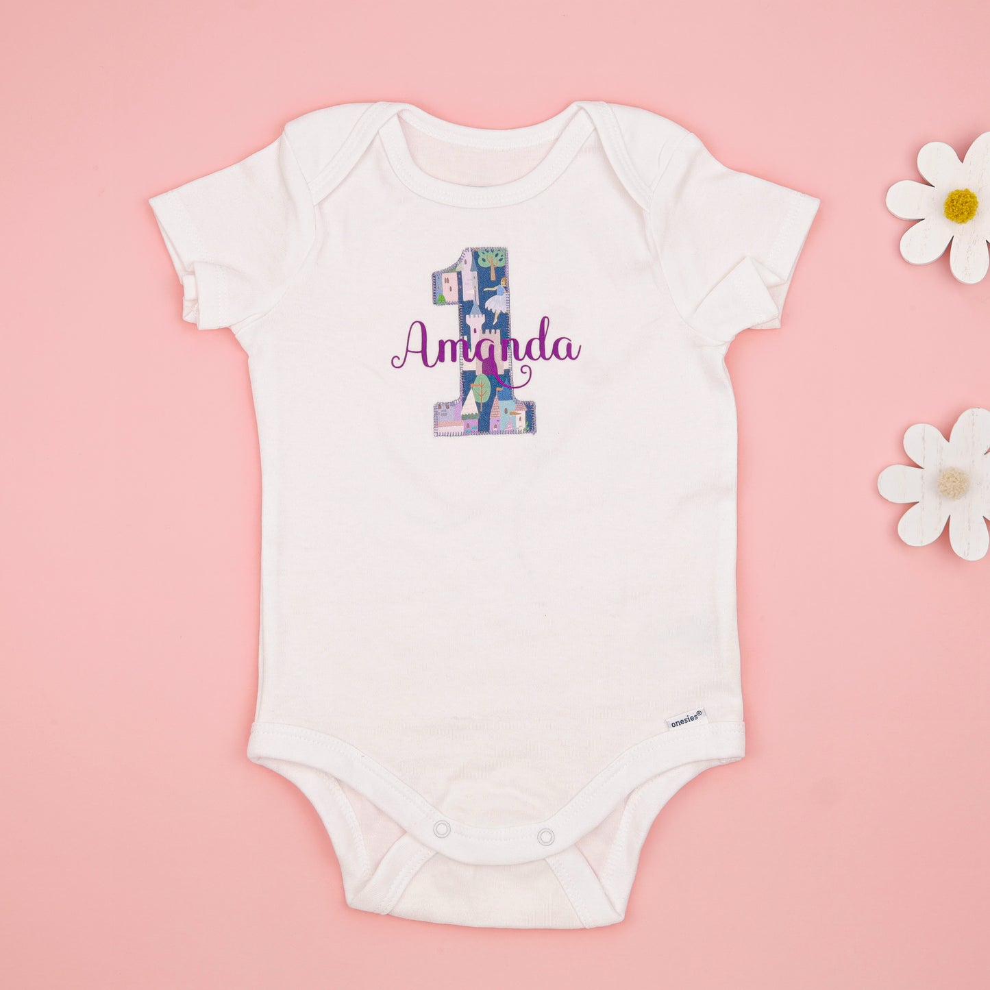 Personalized First Birthday Outfit Set with Handmade Crown and Applique.