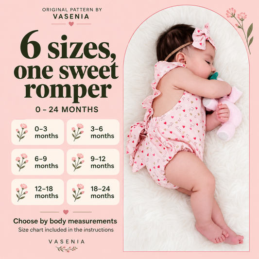 Baby Ruffle Romper Sewing Pattern PDF, 6 Sizes 0–24 Months, Step-by-Step Photo Tutorial