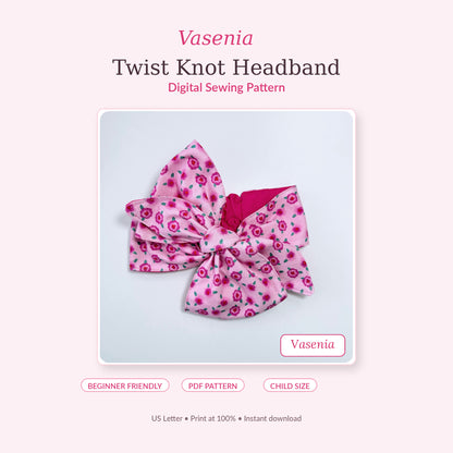 Twist Knot Headband Sewing Pattern PDF. Child Size Bow Headband Tutorial
