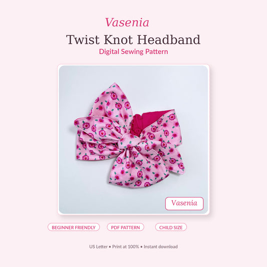 Twist Knot Headband Sewing Pattern PDF. Child Size Bow Headband Tutorial