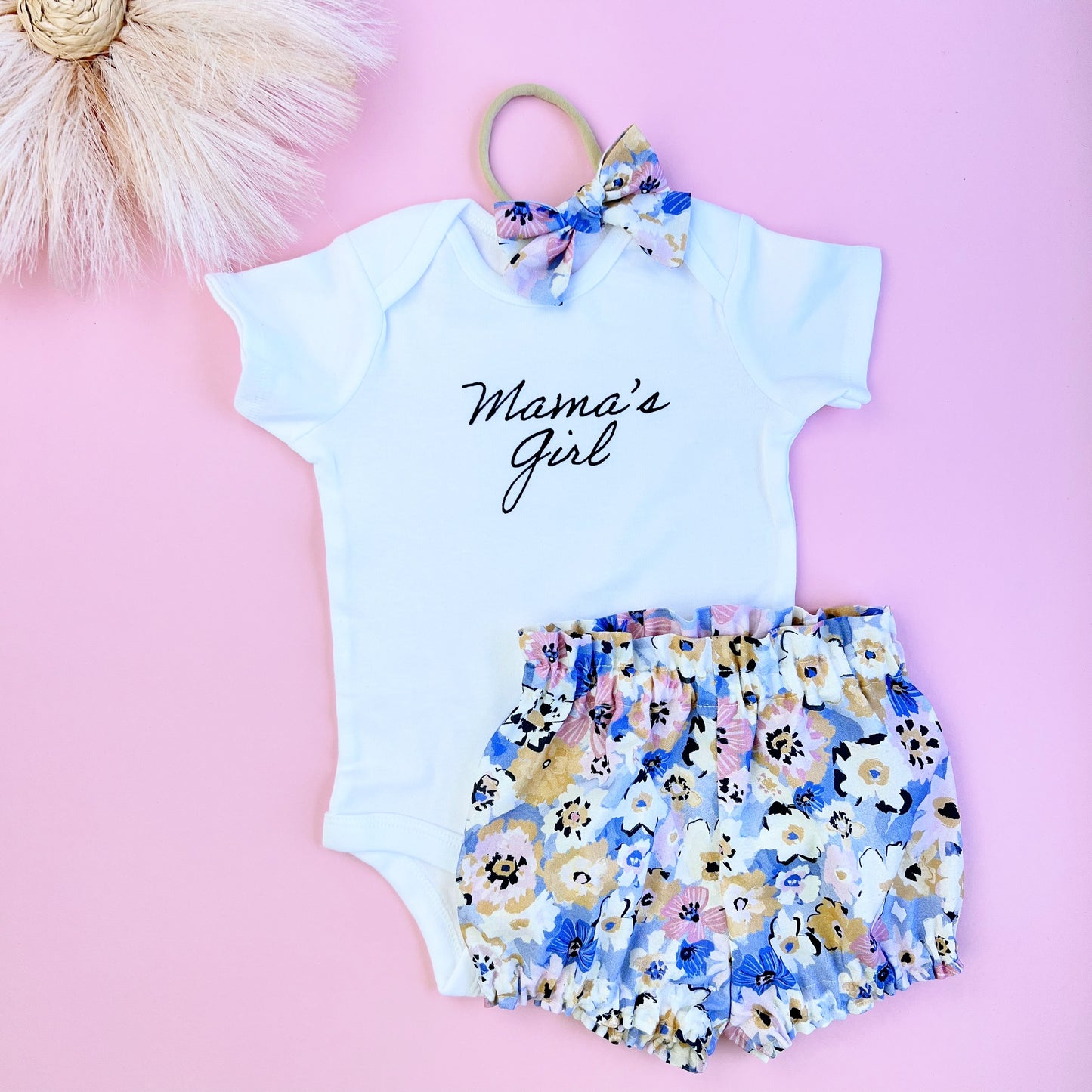 Mother's Day Baby Girl outfit. Matching outfit including Bloomers, Slippers, bow and bodysuit