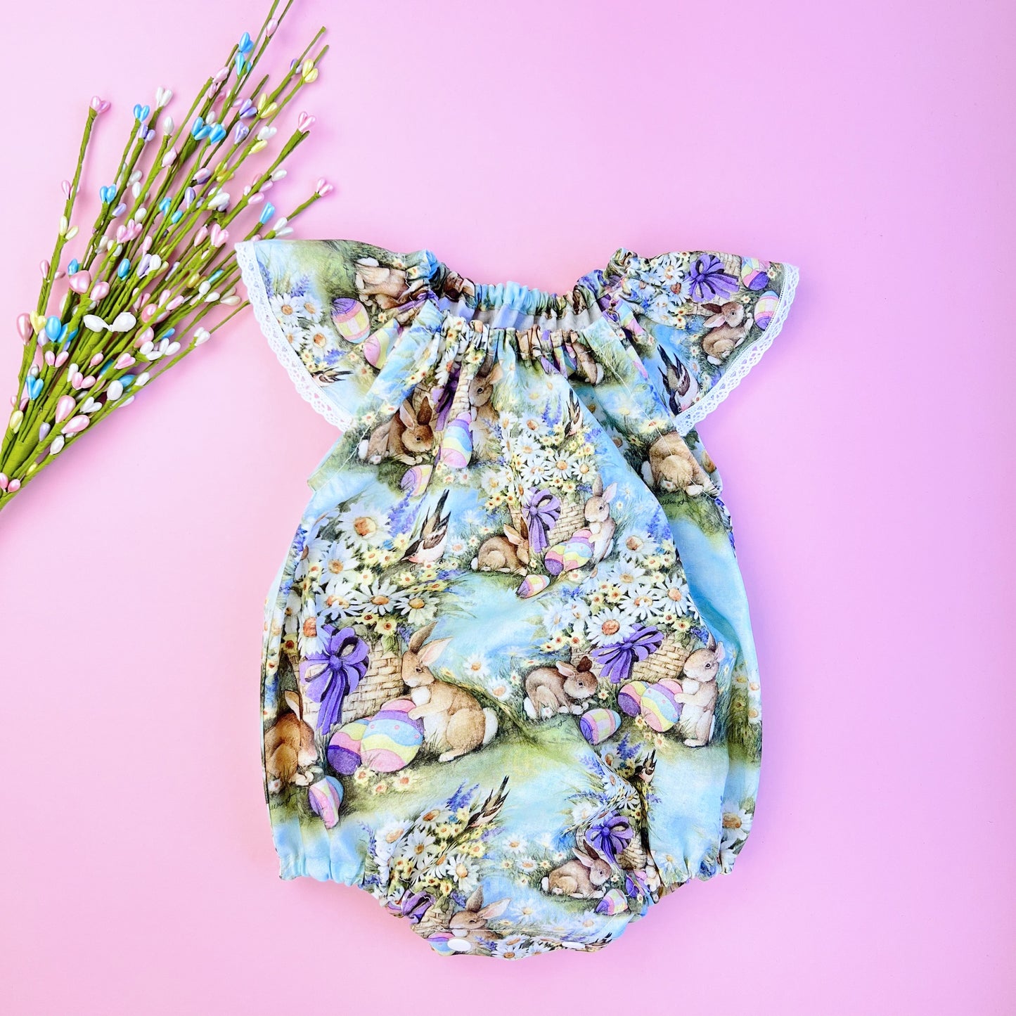 Easter baby girl outfit. Bubble romper. Summer girl outfit.