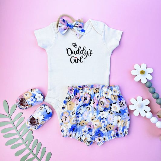 Father's Day Baby Girl outfit. Matching outfit including Bloomers, Slippers, bow and bodysuit