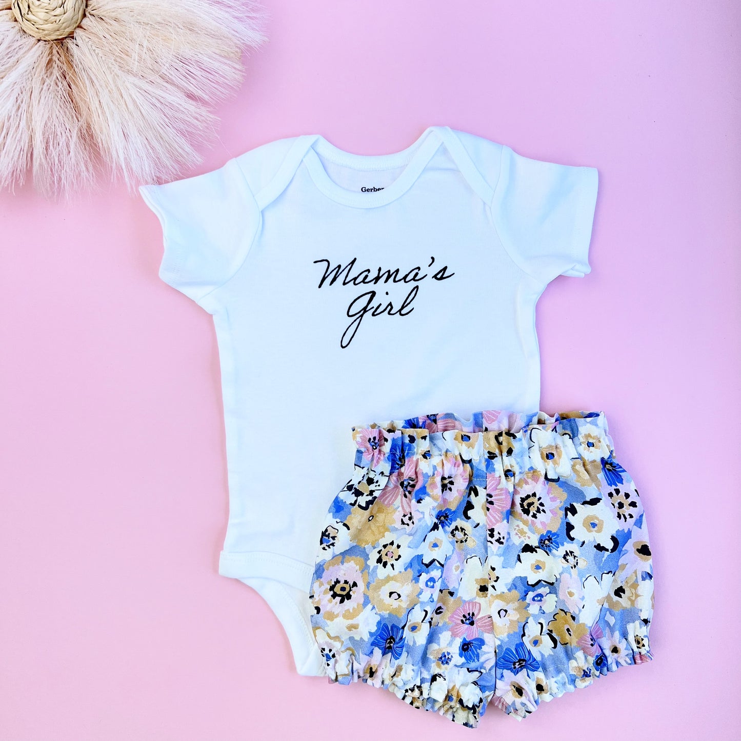 Mother's Day Baby Girl outfit. Matching outfit including Bloomers, Slippers, bow and bodysuit