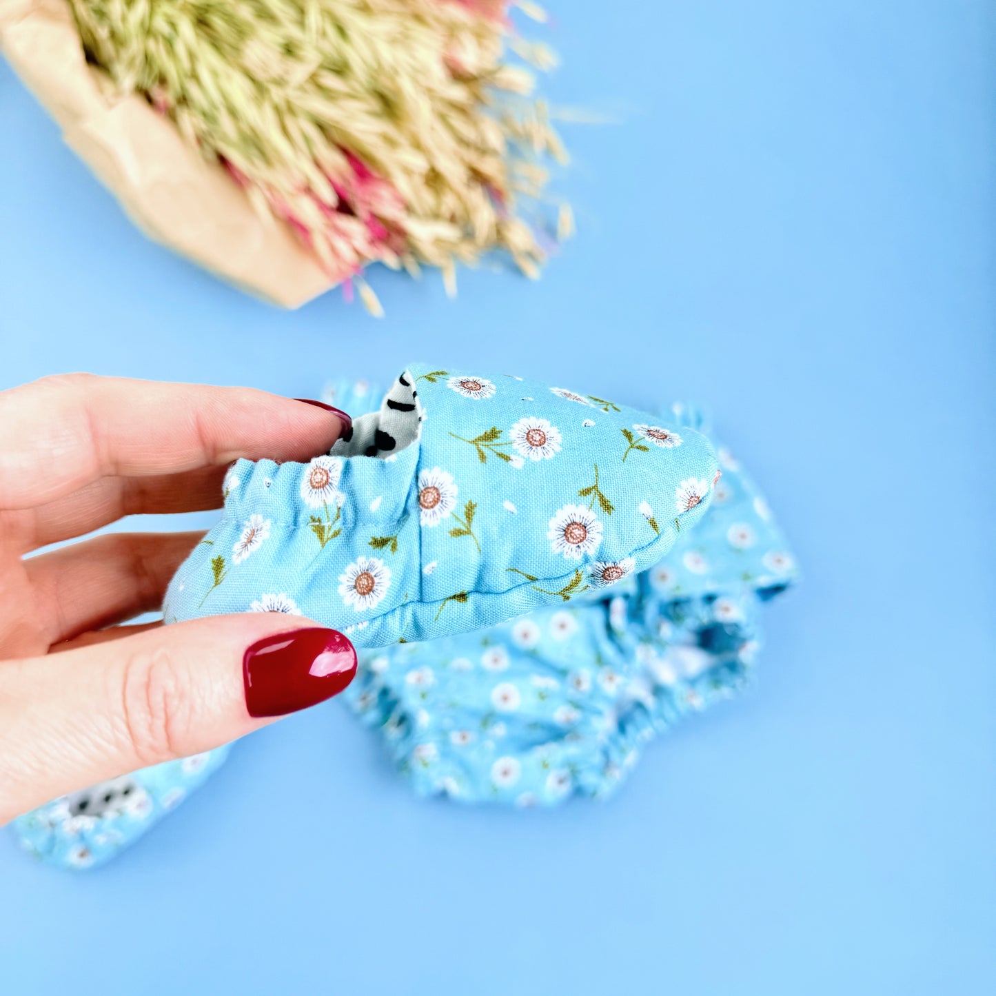 Flowers Outfit Baby Girl. Diaper Cover, slippers & bow.