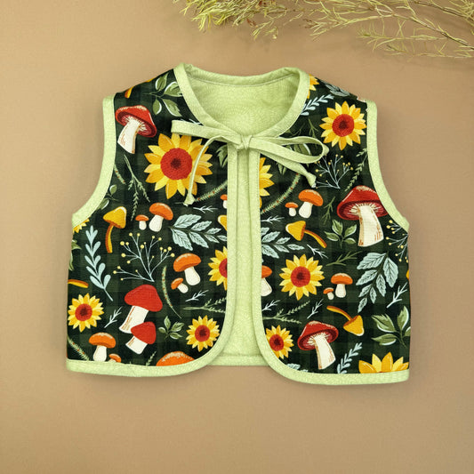 Fall Reversible Padded Vest with Ties, Soft & Eco-Friendly Cotton, 0-24 Months.