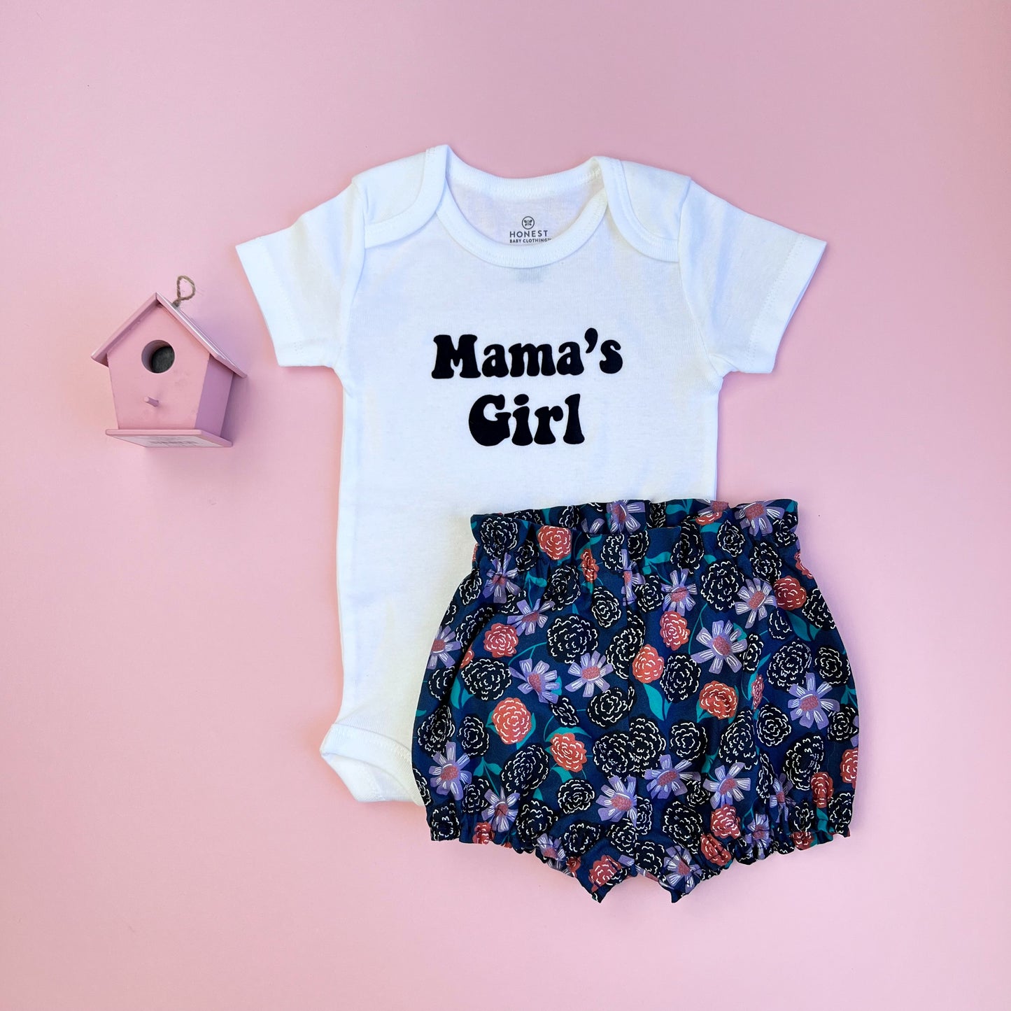 Mother's Day Baby Girl outfit. Matching outfit including Bloomers, Slippers, bow and bodysuit