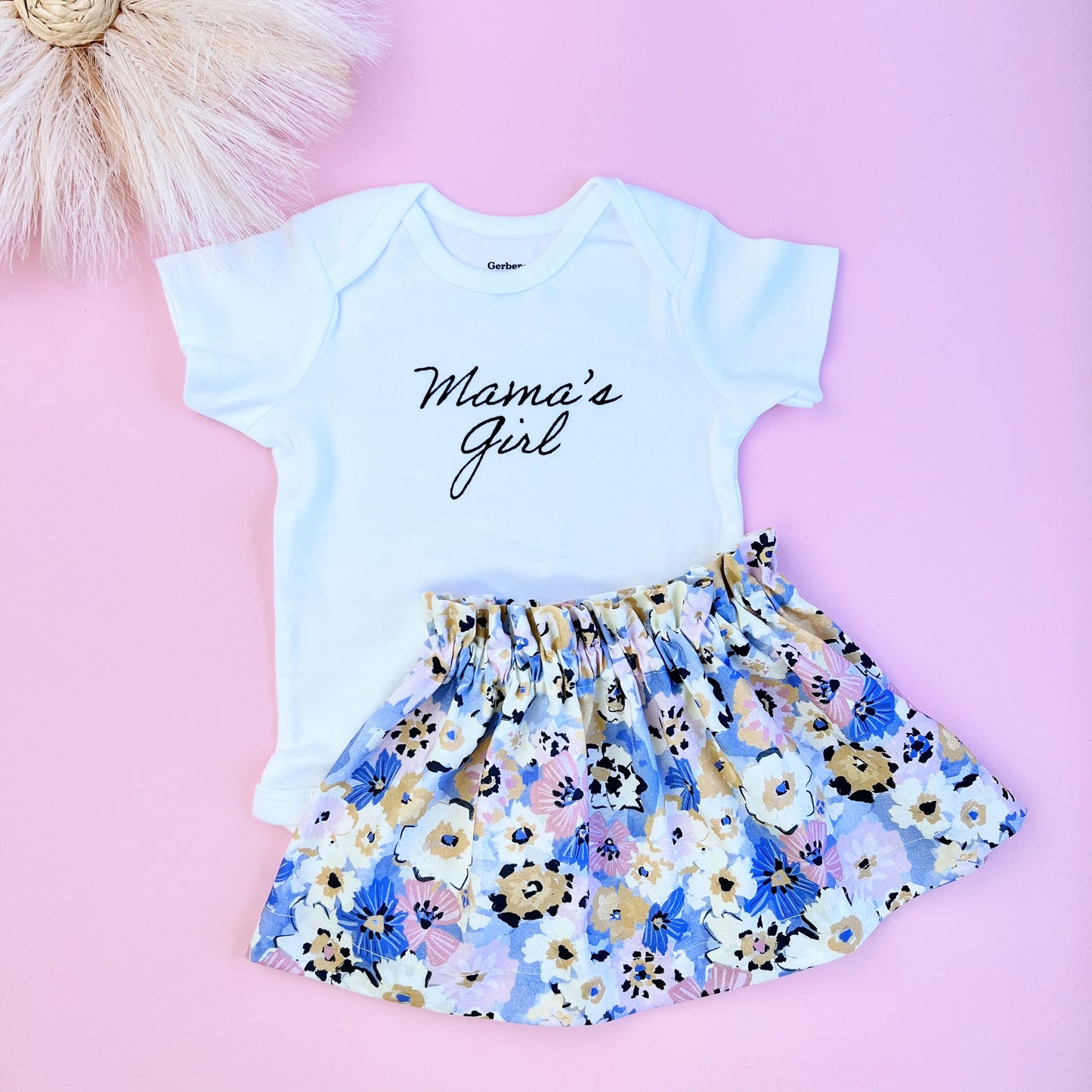 Mother's Day Baby Girl outfit. Mama's girl bodysuit, skirt, slippers and bow.