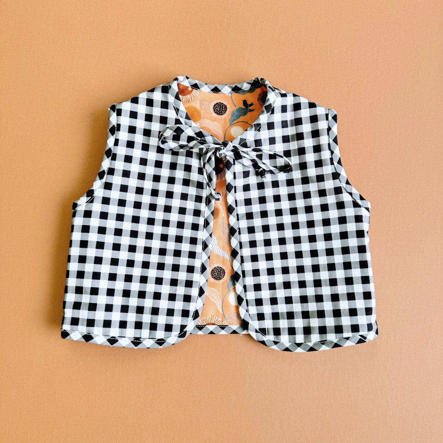 Fall Reversible Padded Vest with Ties, Soft & Eco-Friendly Cotton, 0-24 Months.