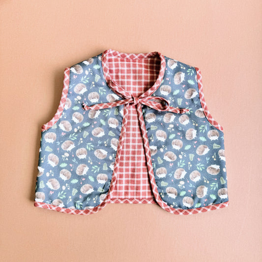 Fall Reversible Padded Vest with Ties, Soft & Eco-Friendly Cotton, 0-24 Months.