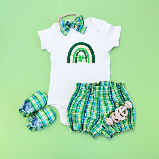 First St. Patrick’s Day baby girl outfit.