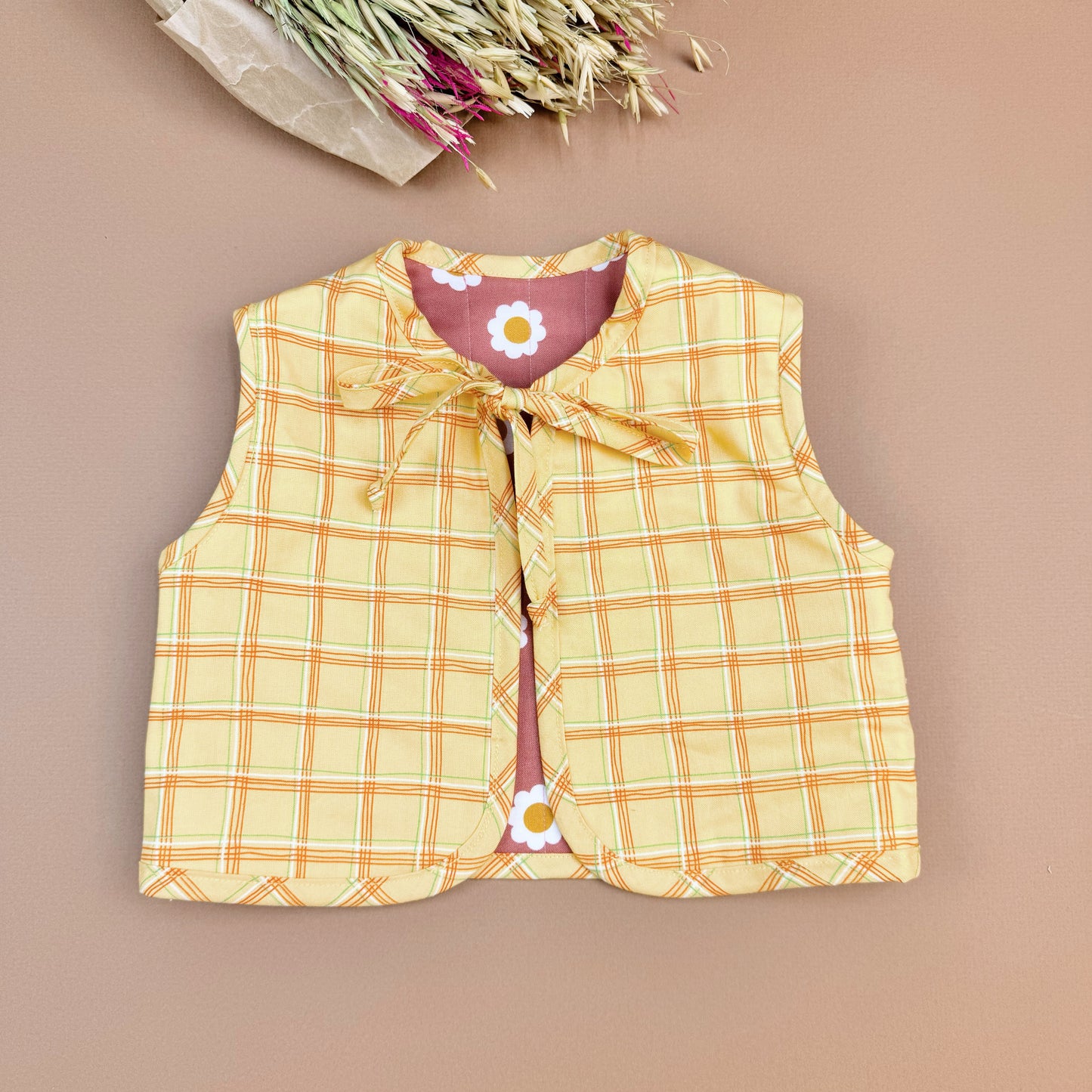 Fall Reversible Padded Vest with Ties, Soft & Eco-Friendly Cotton, 0-24 Months.