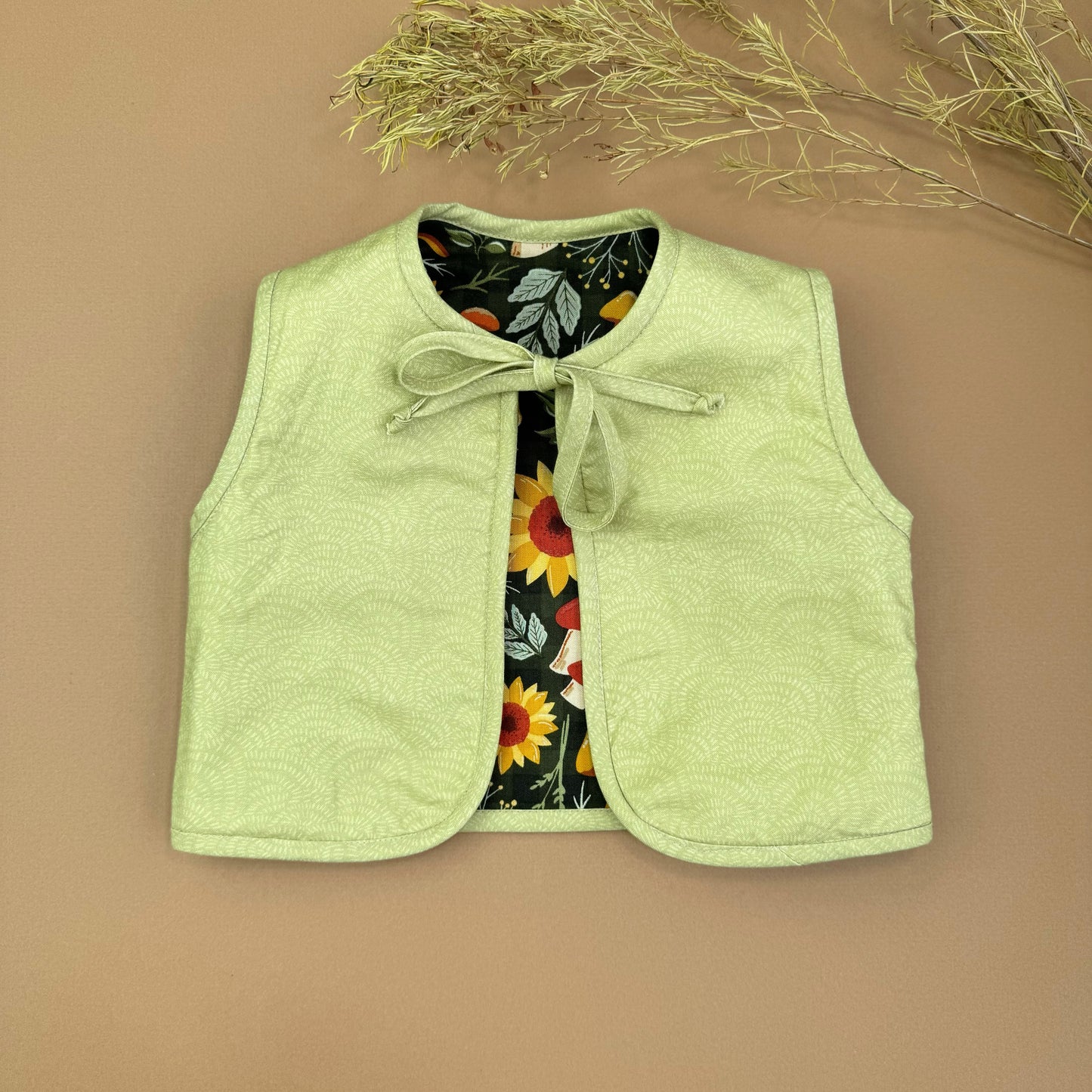 Fall Reversible Padded Vest with Ties, Soft & Eco-Friendly Cotton, 0-24 Months.