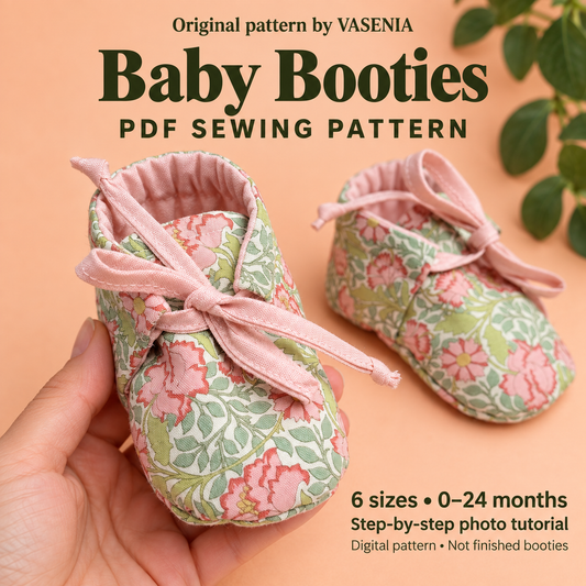 Baby Booties Sewing Pattern PDF, Baby Shoes Pattern, 0-24 Months, Printable Baby Sewing Pattern, Photo Tutorial
