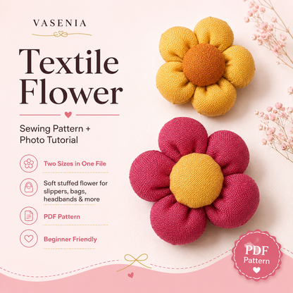 3D Fabric Flower Sewing Pattern PDF