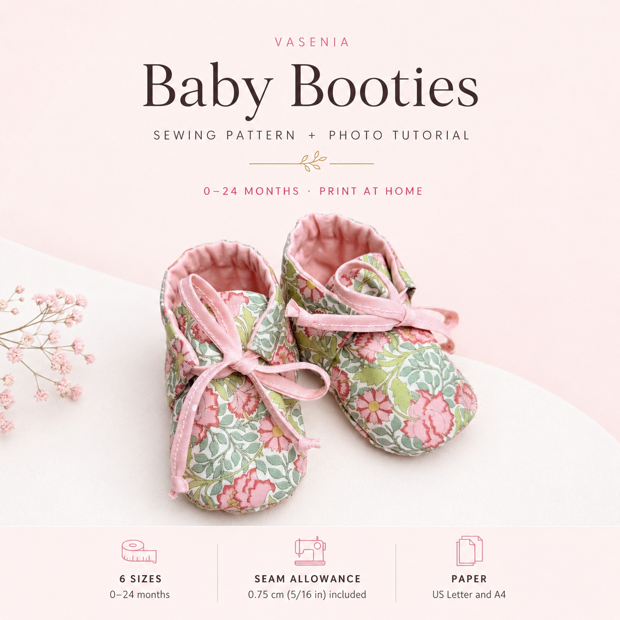 Baby Booties Sewing Pattern PDF, Baby Shoes Pattern, 0-24 Months, Printable Baby Sewing Pattern, Photo Tutorial
