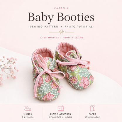 Baby Booties Sewing Pattern PDF, Baby Shoes Pattern, 0-24 Months, Printable Baby Sewing Pattern, Photo Tutorial