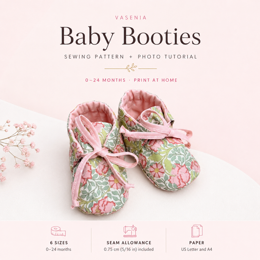 Baby Booties Sewing Pattern PDF, Baby Shoes Pattern, 0-24 Months, Printable Baby Sewing Pattern, Photo Tutorial