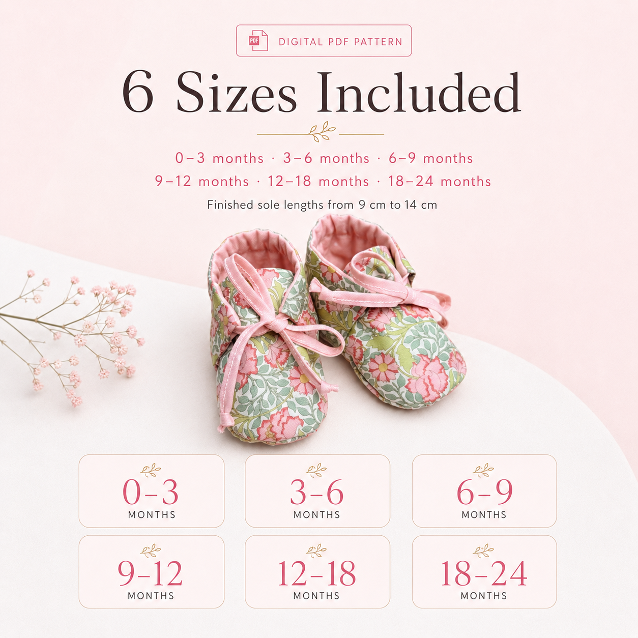 Baby Booties Sewing Pattern PDF, Baby Shoes Pattern, 0-24 Months, Printable Baby Sewing Pattern, Photo Tutorial