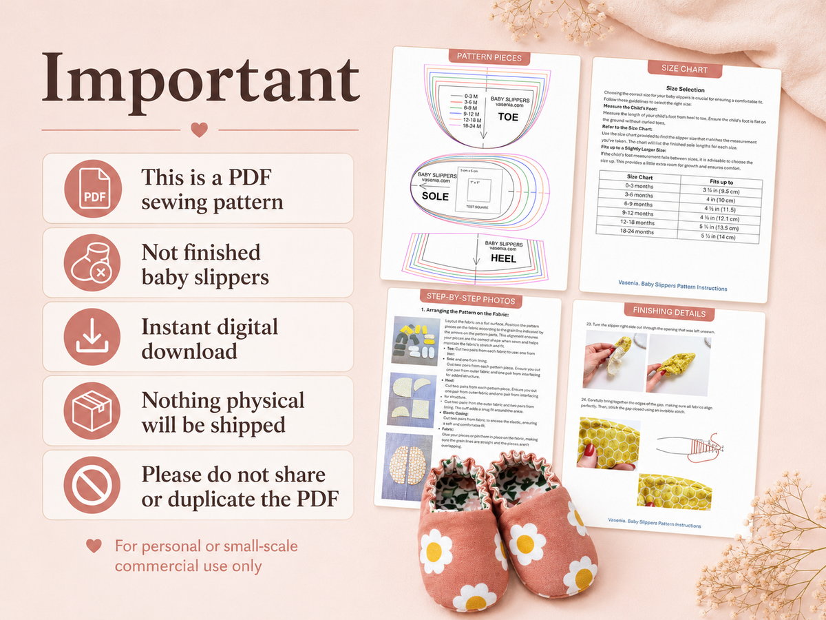 Baby slippers sewing pattern with tutorial – Vasenia