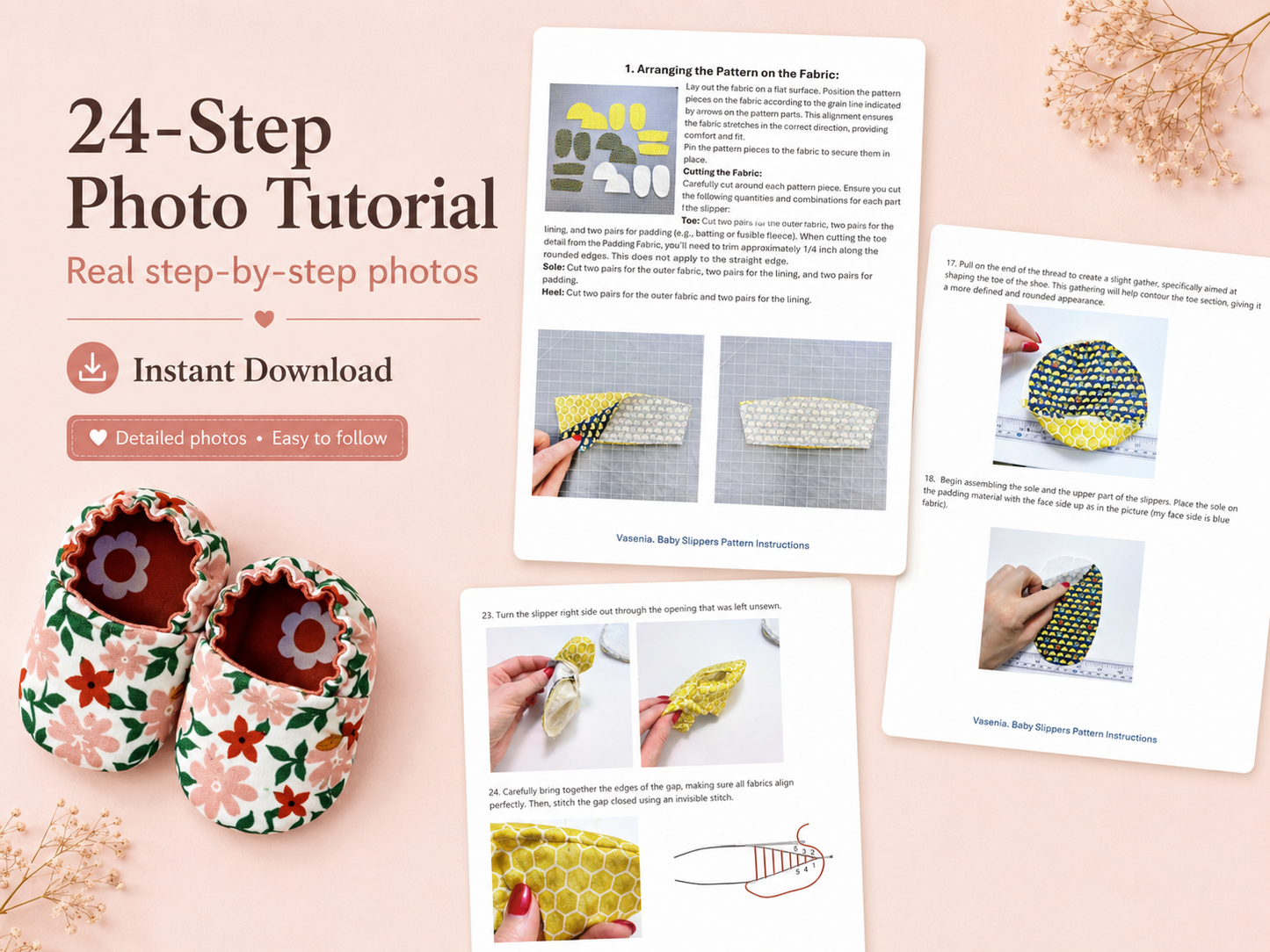 Patrón de costura de pantuflas para bebé con tutorial