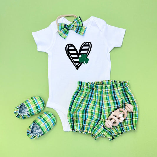 First St. Patrick’s Day baby girl outfit.