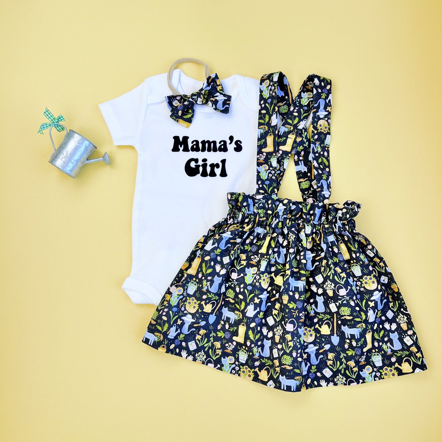 Mother’s Day Baby Girl outfit. Matching outfit including skirt, Slippers, bow and bodysuit