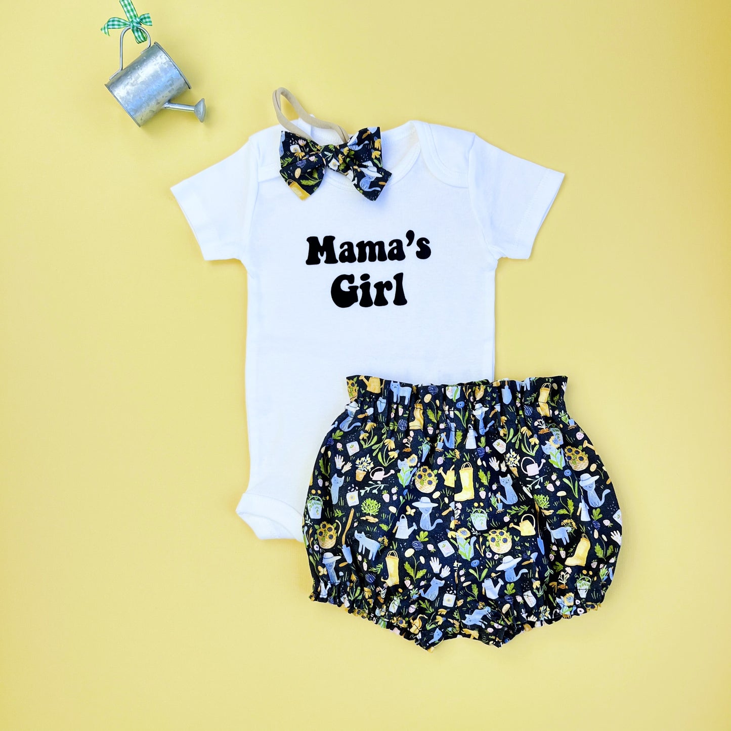 Mother's Day Baby Girl outfit. Matching outfit including Bloomers, Slippers, bow and bodysuit