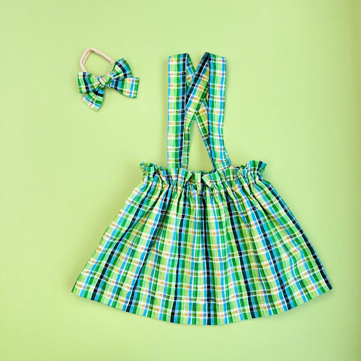 My first St. Patrick’s Day baby girl outfit. Plaid green skirt Set. Plaid toddler girl outfit