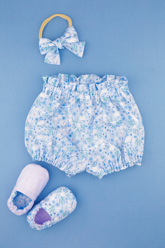 Summer Outfit Baby Girl. Diaper Cover, slippers & bow.