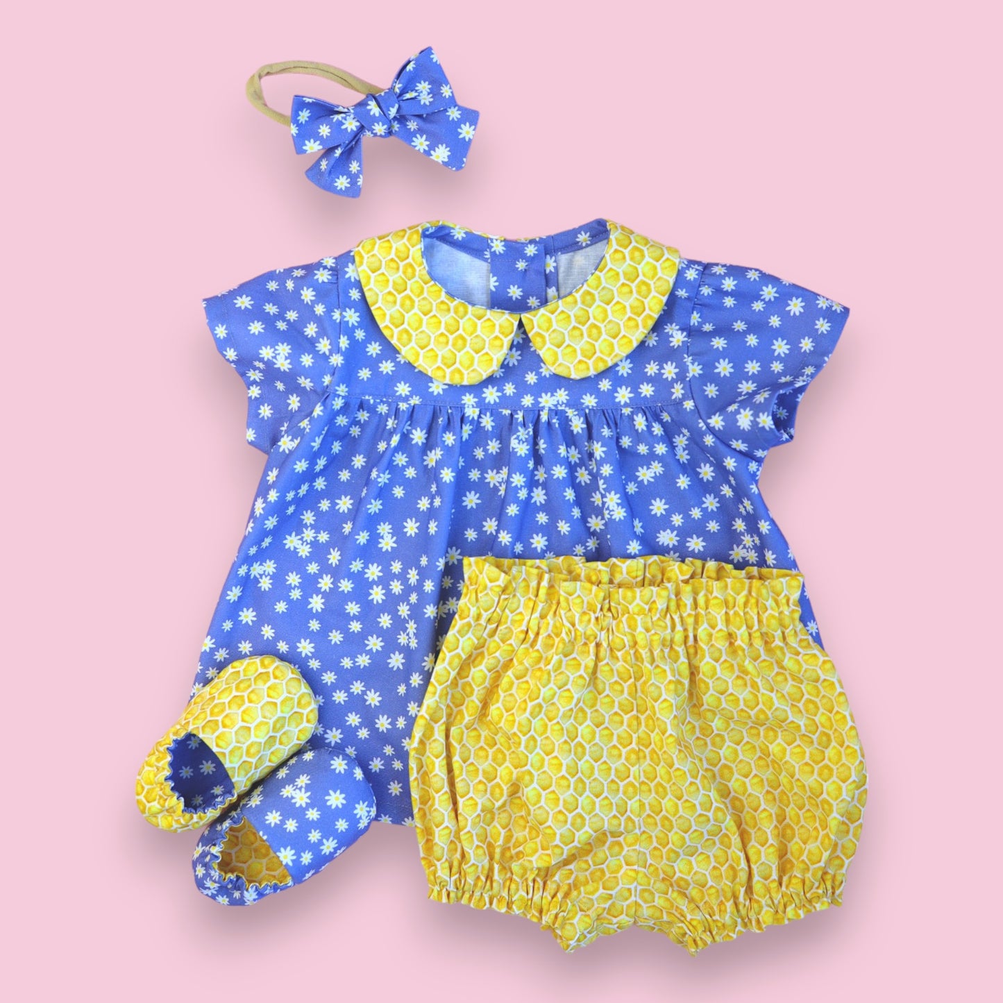 Premium Cotton Girl's Outfit: Blouse, Bloomers, Slippers, and Bow