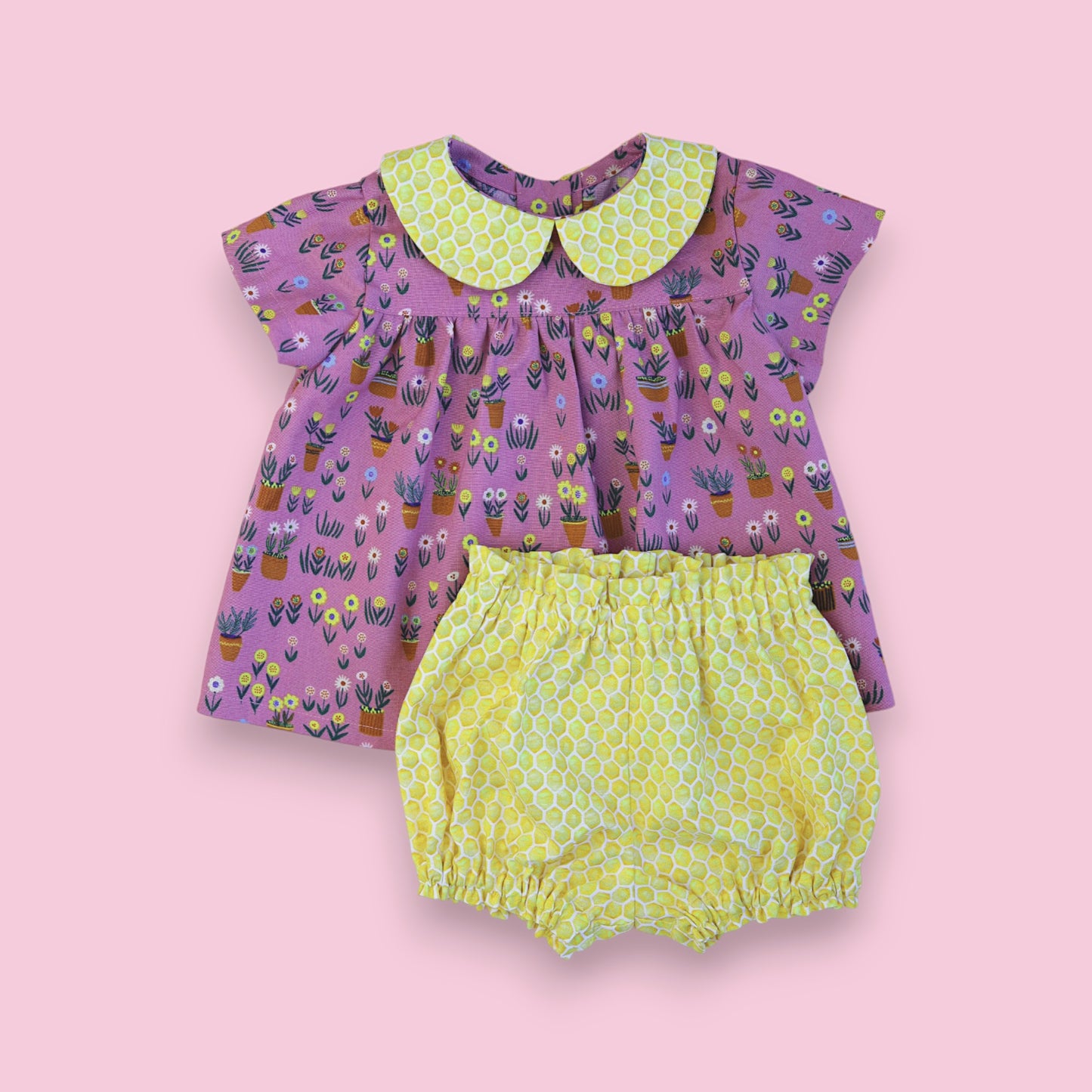 Premium Cotton Girl's Outfit: Blouse, Bloomers, Slippers, and Bow.