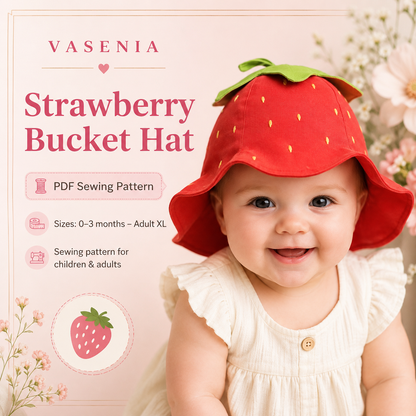 Strawberry Bucket Hat PDF Sewing Pattern, Baby Kids Adult Fruit Hat Pattern, Fully Lined, Printable US Letter Digital Pattern