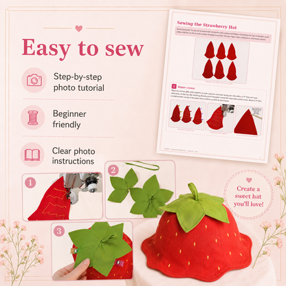 Strawberry Bucket Hat PDF Sewing Pattern, Baby Kids Adult Fruit Hat Pattern, Fully Lined, Printable US Letter Digital Pattern