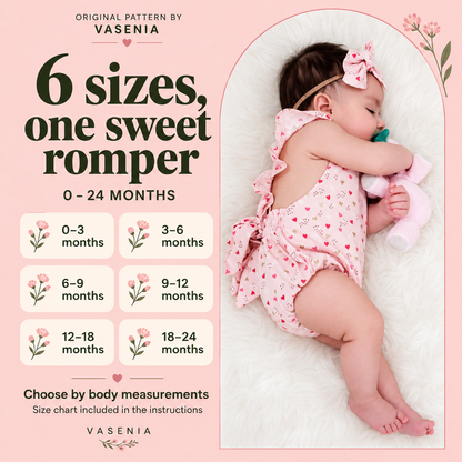 Baby Ruffle Romper Sewing Pattern PDF, 6 Sizes 0–24 Months, Step-by-Step Photo Tutorial