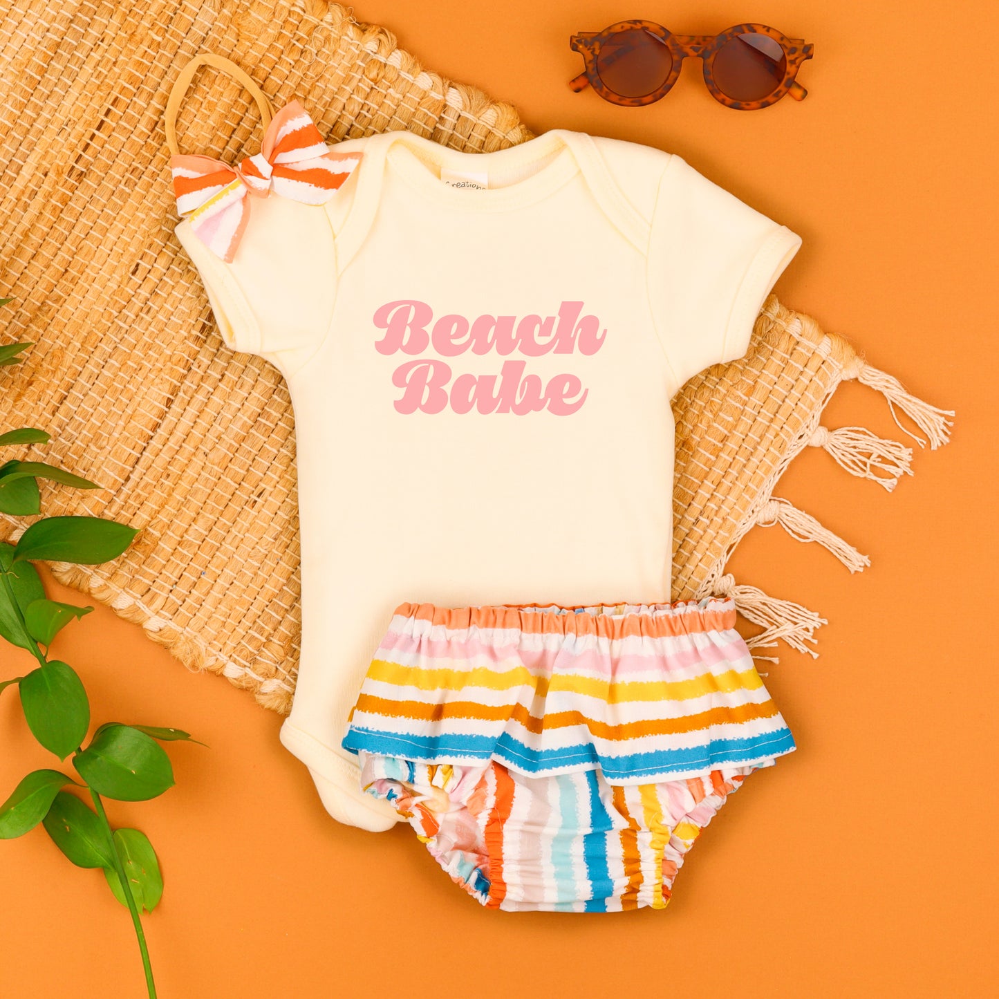 Summer Outfit Baby Girl. Beach Babe bodysuit and Diaper Cover