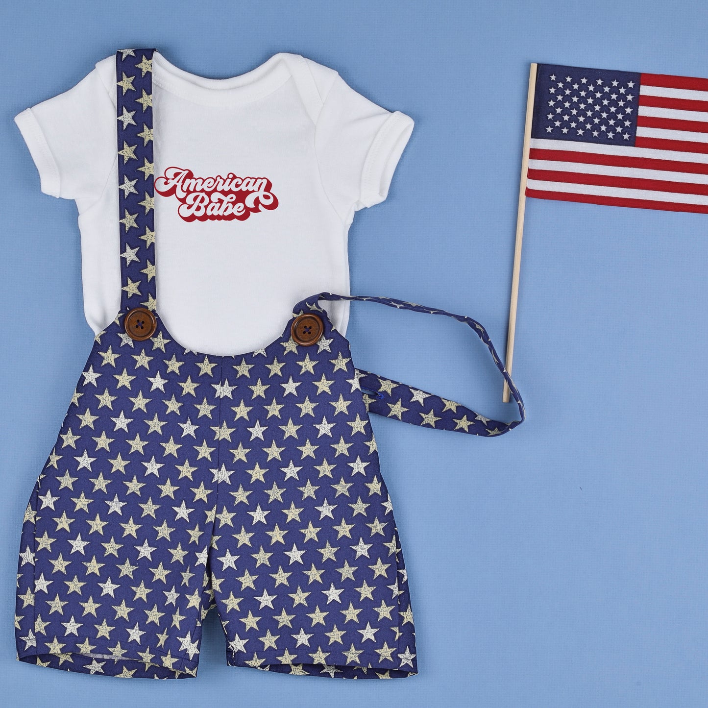 4th of July girl Outfit.  American babe shirt. July Patriotic Shirt Suspender Shorts.